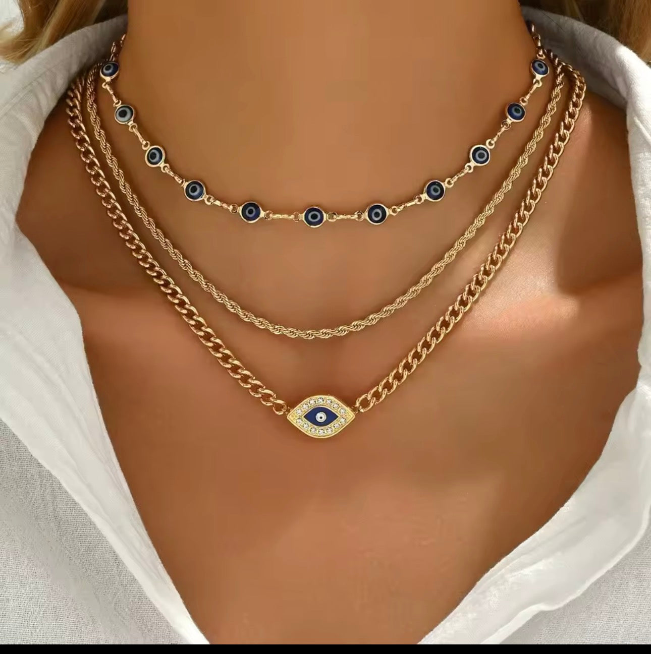 3 piece evil eye necklace set